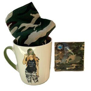 Proud Military Wife 18 oz Mug Camouflage Bandana and Drink Coaster GIFT SET